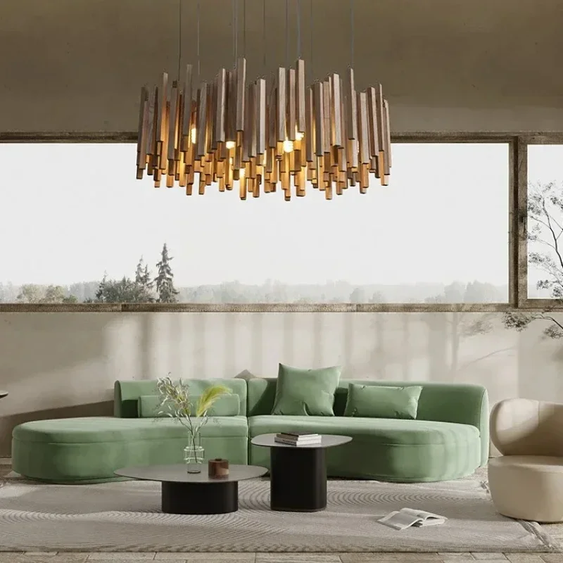 

Retro Rustic Wooden Hanging Chandelier Light For Living Room Restaurant Solid Wood Led Pendant Chandelier Lustre Light Fixture