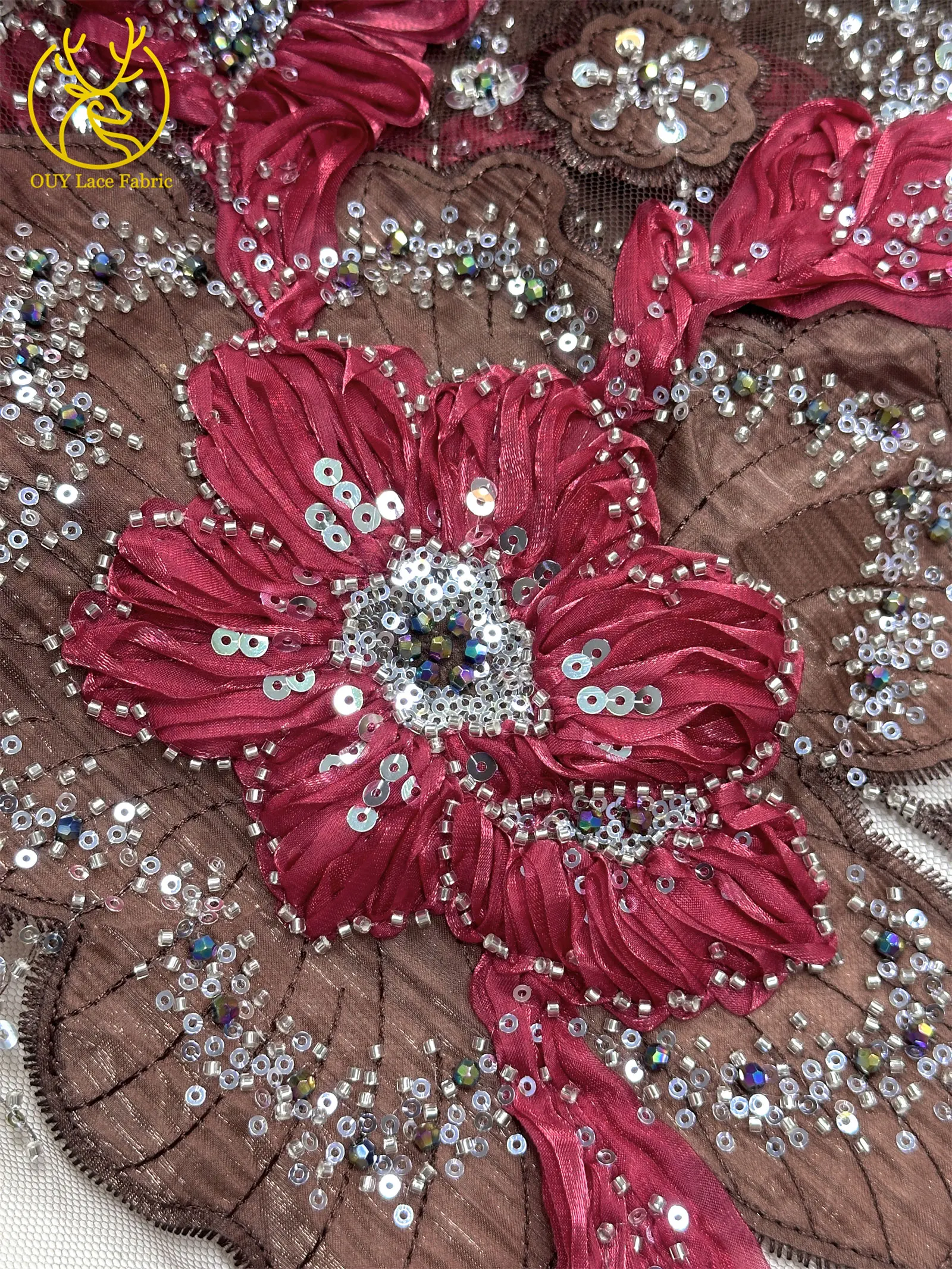 3D Handgefertigter Stickerei-Tüll-Spitzenstoff 2026 Afrikanischer Pailletten-Perlen-Spitzenstoff Nigerianischer Brautkleid-Spitzenstoff DIY Nähstoff – Detail 25