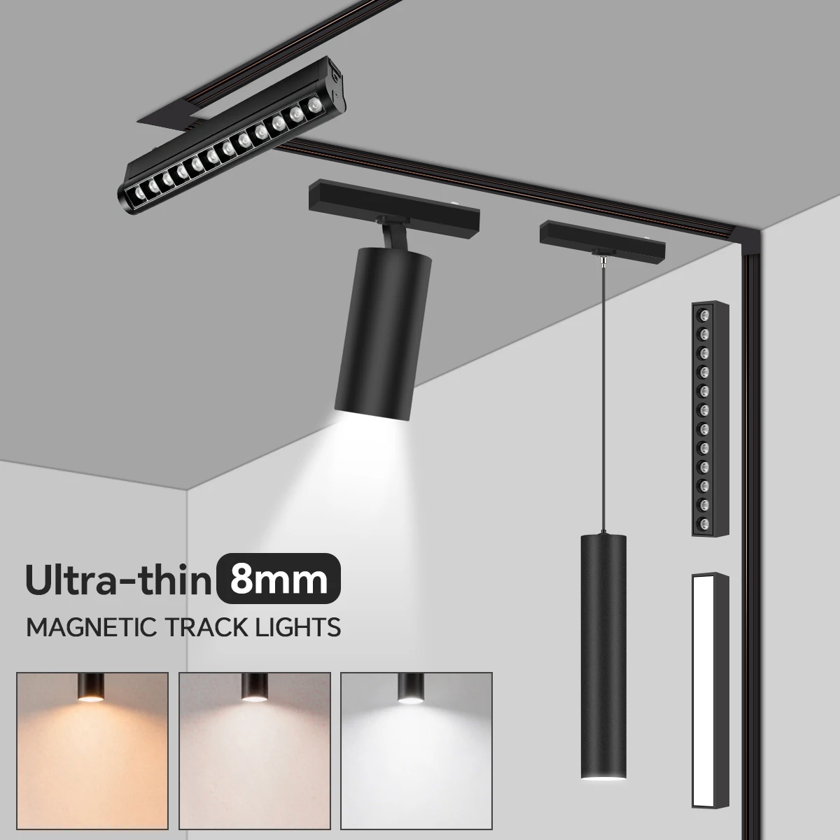 LED-Schienenstrahler, Deckenleuchten, Schienenbeleuchtung, CCT-LED-Schienenlampe, Schienenstrahler, LED-Gitterleuchten für Küche und Wohnbereich