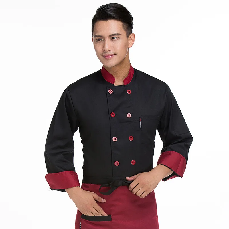 Uniforme de chef de manga larga, uniformes de chef de hotel para otoño e invierno, uniformes de chef de restaurante para hombres y mujeres, uniforme de trabajo de chef