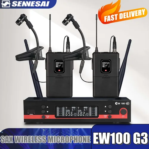 Imagen 1 del producto EW100-G3 EW300-G3 Instrumentos inalámbricos profesionales Micrófono de saxofón 600-699MHz UHF Doble canal, micrófono de percusión de latón