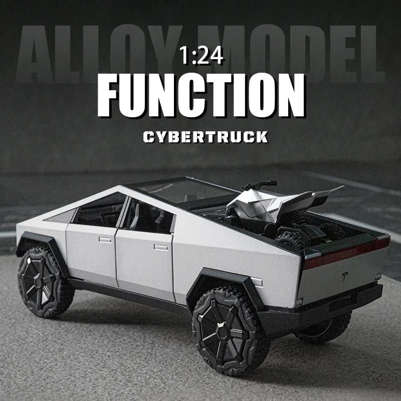 

1/24 Tesla Cybertruck Pickup Alloy Car Model Diecasts Metal Toy Off-road Vehicles Car Model Sound and Light Gift for Kids