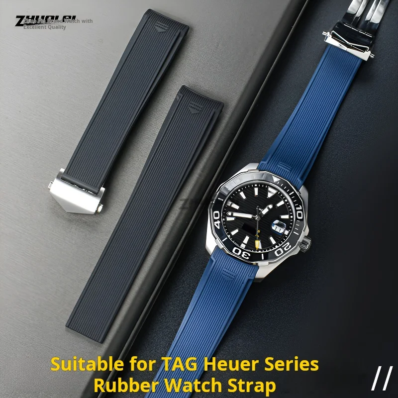 22mm For Tag Heuer CARRERA AQUARACER 300 WAY201A WAY211C Watch band Rubber Silicone Strap men Stainless steel buckle accessories