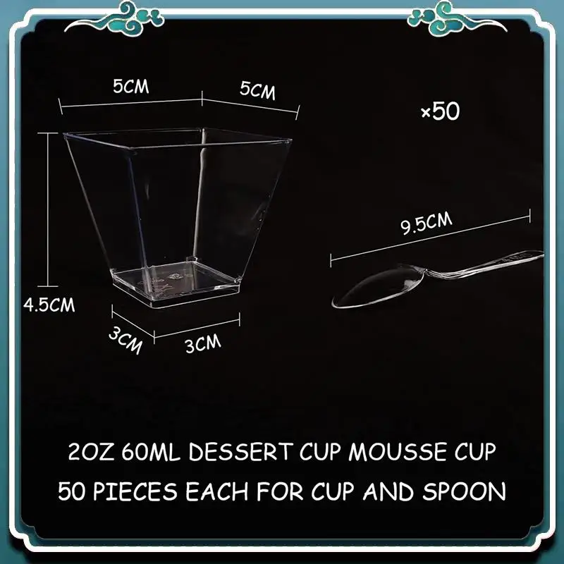 

A67K-Pack Of 250 Dessert Cups With Spoons, 60Ml Dessert Bowls Set, DIY Plastic Dessert Cups, Reusable Trapezoid Cups Set