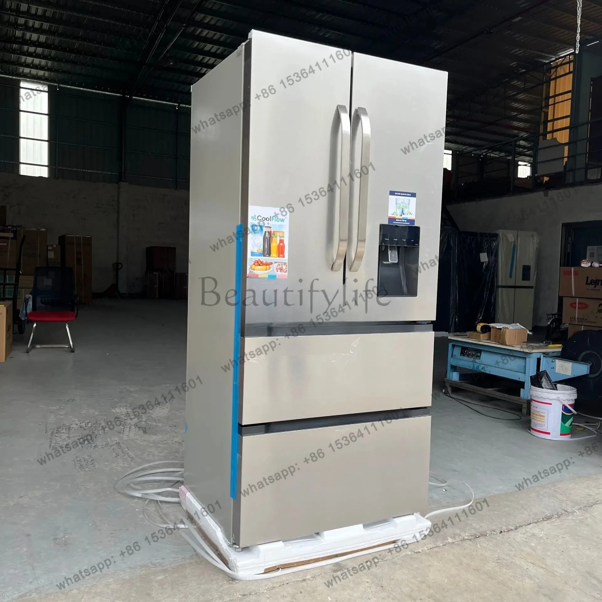 French Style Multi-Door Household Refrigerator with Water Dispenser, Frost-Free Inverter Cooling