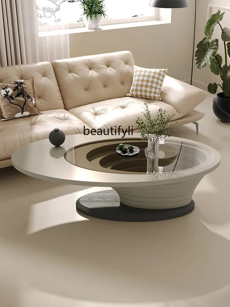 

Coffee Table Living Room Home Small Apartment Light Luxury and Simplicity Oval Glass New Tea Table Advanced