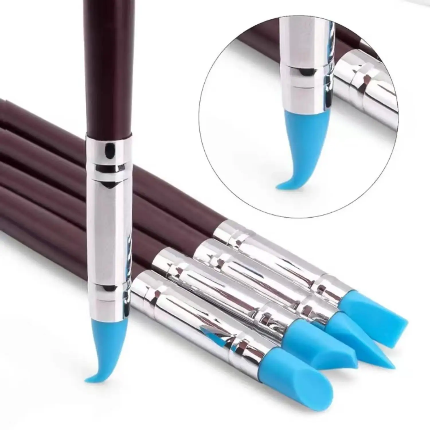5Pcs/Set Silicone Clay Sculpting Tool for Brush Modeling Dotting Nail Art Pottery Clay Tools DIY Carving Sculpting Tools