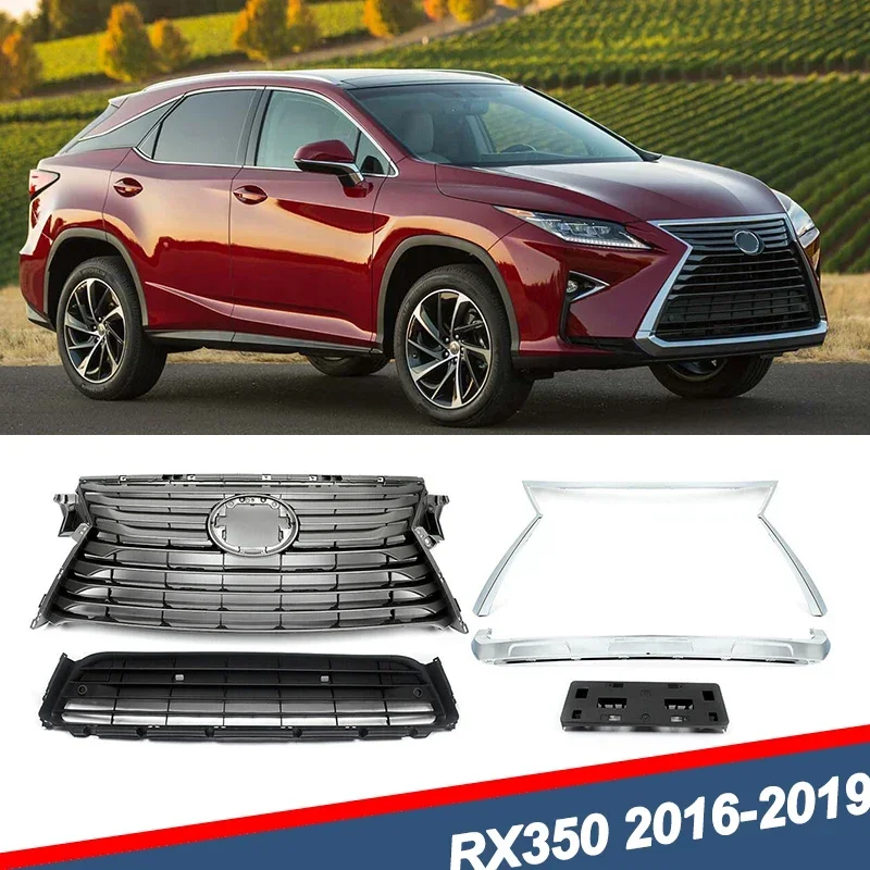 

Chrome+Black Front Bumper Grille Grill 2016-19 For RX350 RX450H Base Sport