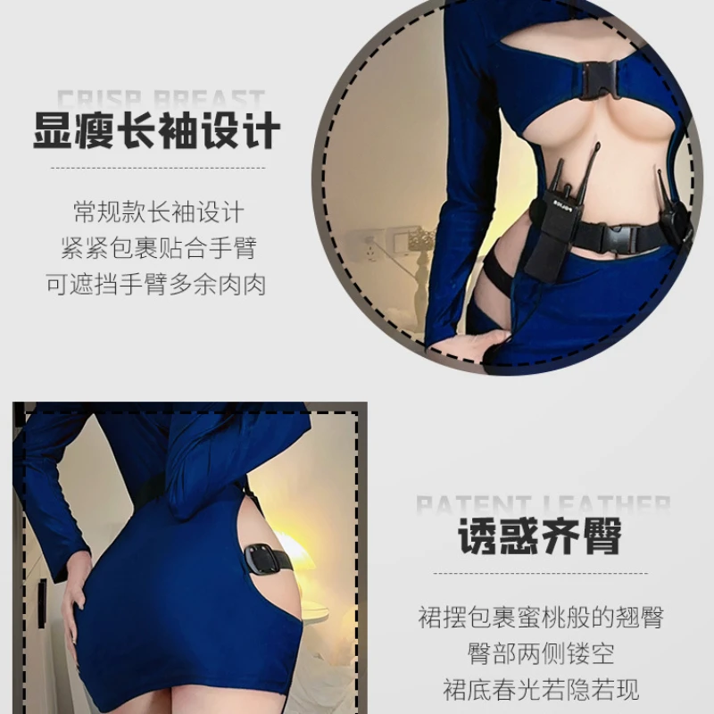 Sexy Open Chest Female Cop Police Officer Uniform Hollow out Policewomen Costume Adult Women Police Cosplay Dress Anime Outfits