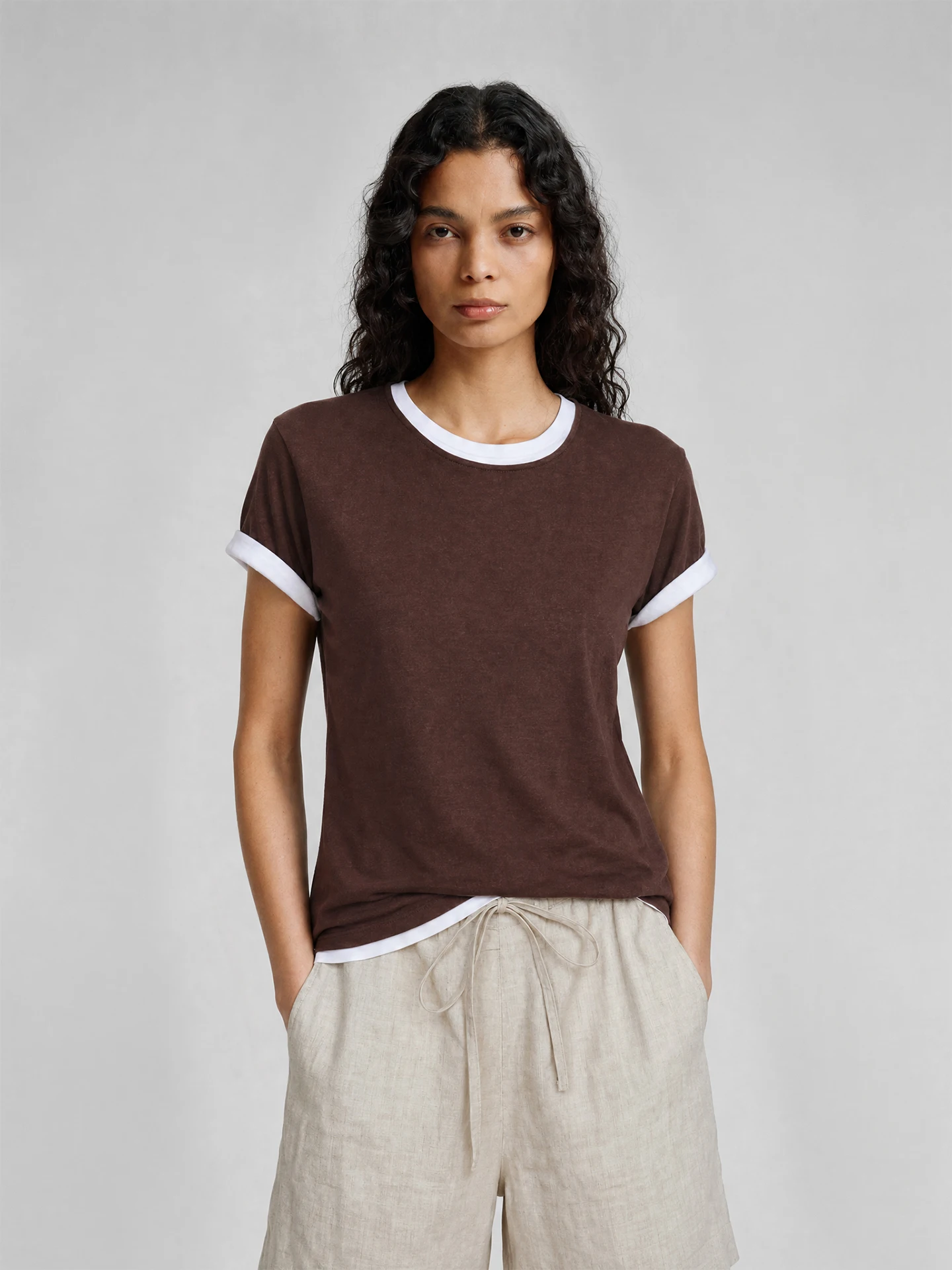 

Ayuko Stylish Basic Lightweight Hanflax Long Staple Cotton Single-sided Knitted Fabric ROW Style Short Sleeve T-shirt Women's...