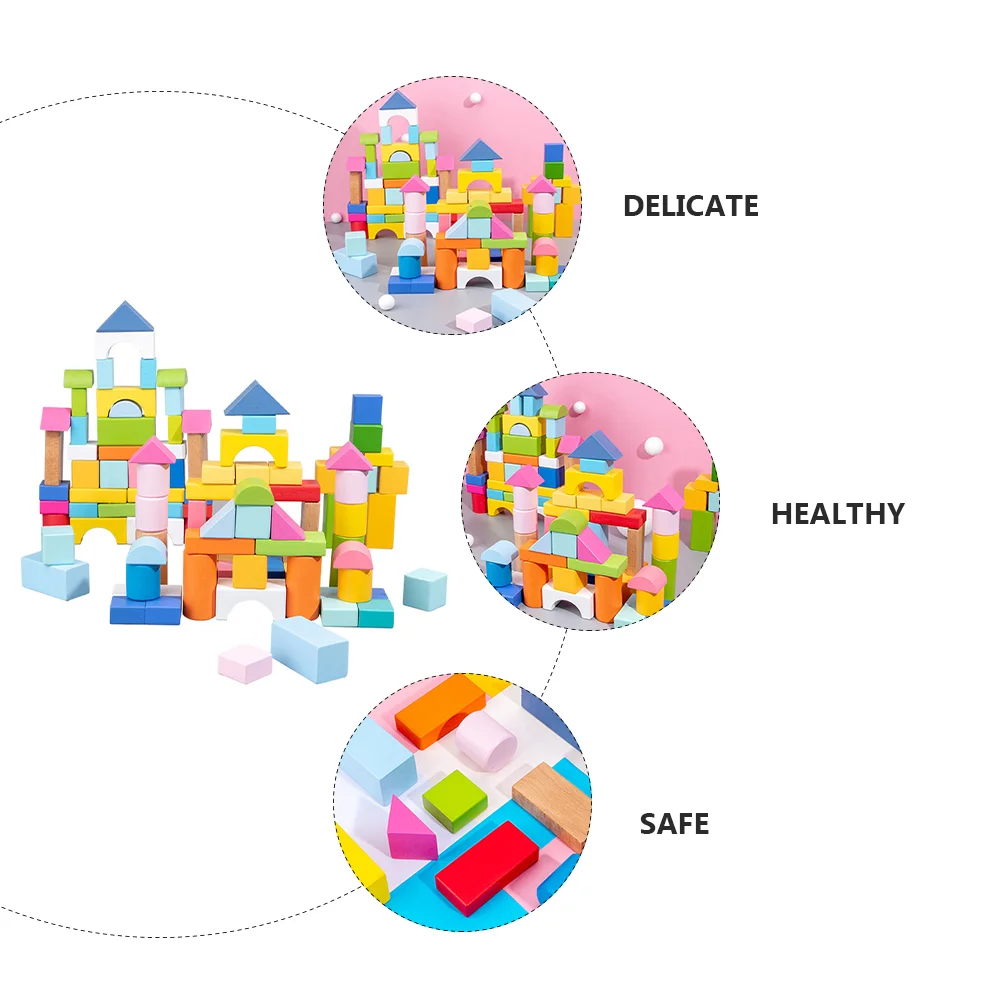 100 Stück Blöcke aus Holz, Lernspielzeug, Kleinkindspielzeug, Gebäude, Kinder, Kinder, verpackt, geometrisch