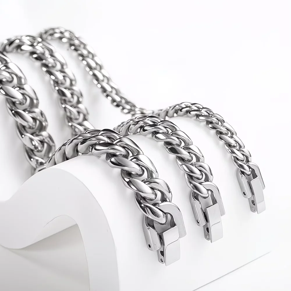 1 Stück 6 mm kubanische Kette aus Edelstahl mit Federringverschluss, Unisex Hip-Hop-Schmuck für Männer und Frauen