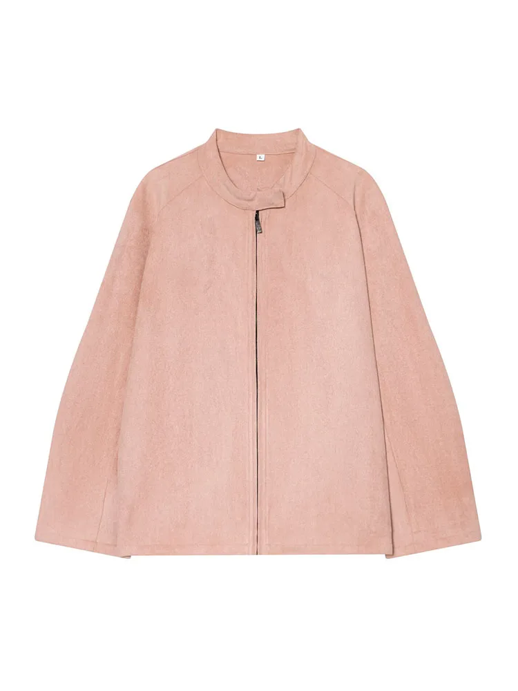 

HH New Woman Spring Fashion Stand Collar Solid Color Long Sleeves Zipper Suede Jacket Female Casual Sports Street Style Jackets