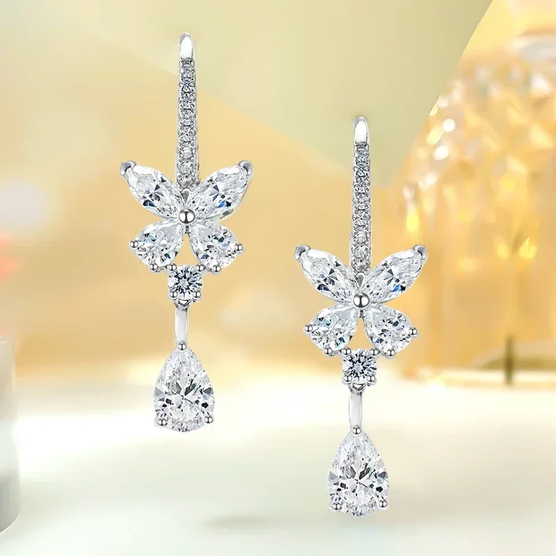 

Fashionable Butterfly Water Drop Style S925 Sterling Silver Earrings Set with High Carbon Diamond Engagement Jewelry