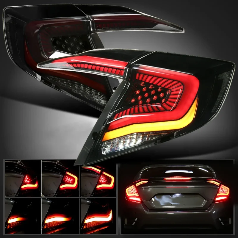 US Stock LED Tail Lights For Civic 2016-2019  Rear Lamp Turning+Reversing+Brake light