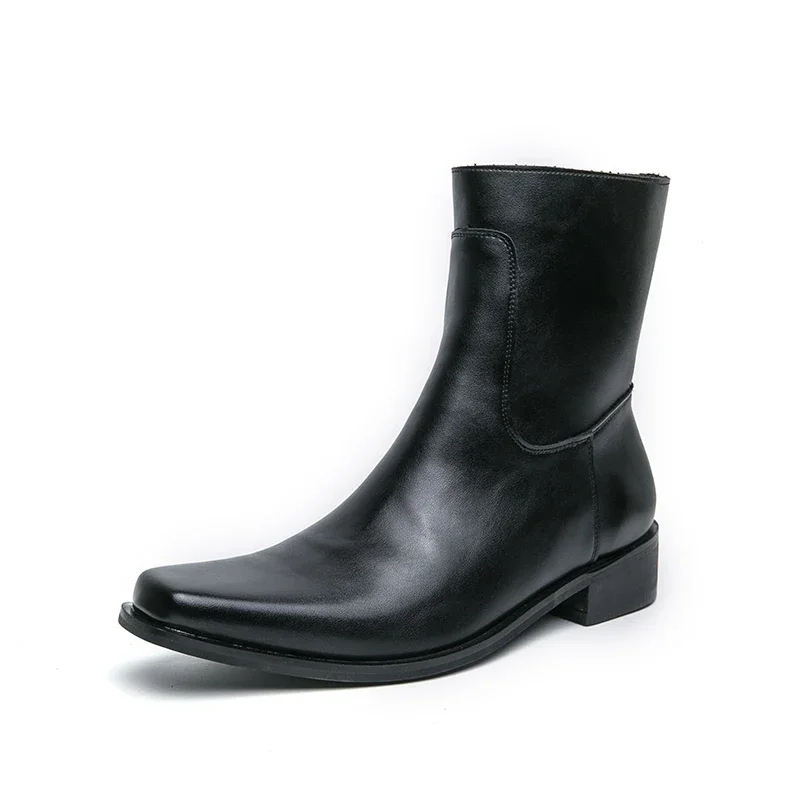 

Men's Boots High Quality High Top Leather Boots Fashion Square Head Design Chelsea Boot Luxury Business Dress Boots Botas Hombre