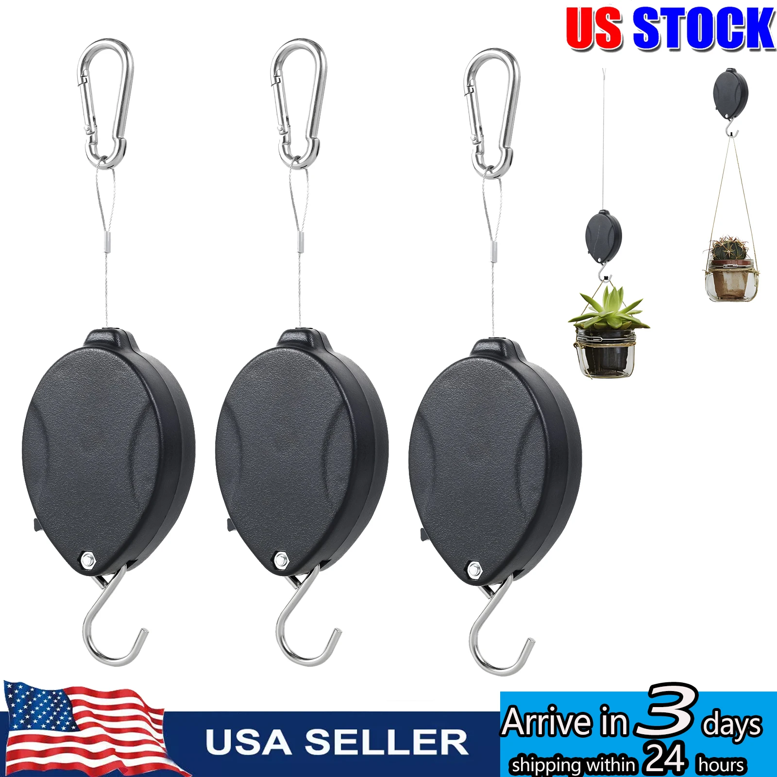 Retractable Plant Hanger Plant Pulley For Hanging Plants Different Height Lower and Raise Adjustable Hook FOR Garden Baskets Pot