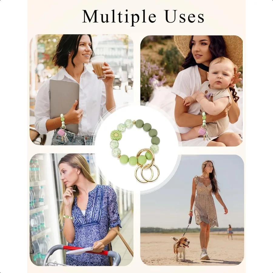 سيليكون حلقة رئيسية سوار لطيف المفاتيح السوار مع 2 حلقات المفاتيح مرونة حامل مفتاح السيارة الإسورة للنساء