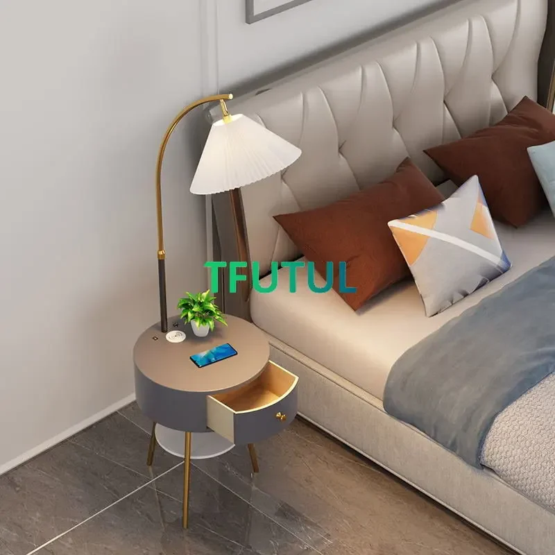 Scandinavian Wireless Charging Led Floor Lamp Living Room Sofa Coffee Table Light Shelf Bedroom Remoct Control Dim Bedside Lamps