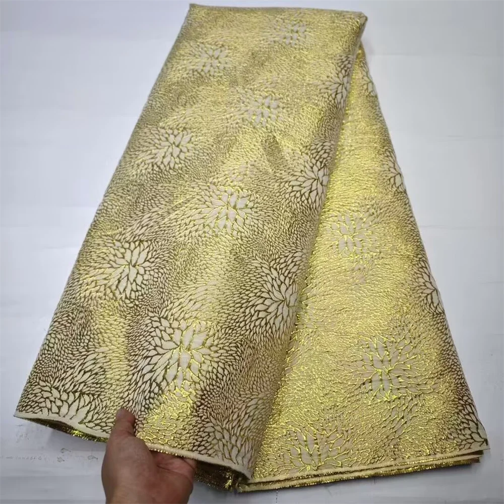 Gold African Jacquard Brocade Fabric Nigerian Floral Damask Gilding Lace Materials Brocard Tissu 5Yard Dentelle Africaine DB23