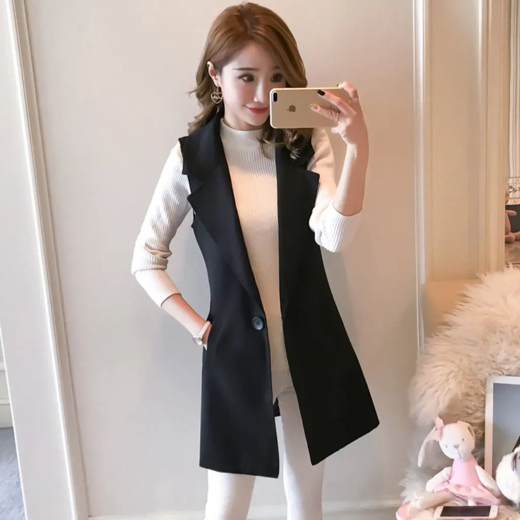 

Women's Slim-fit Sleeveless Vest Korean-style Mid-length Waistcoat Trendy Spring Autumn New