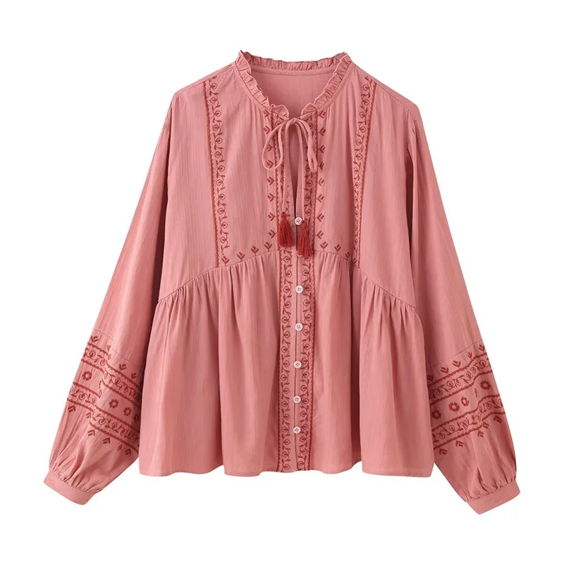 

Women's Fashion Simple Versatile Color-Block Embroidered Shirt