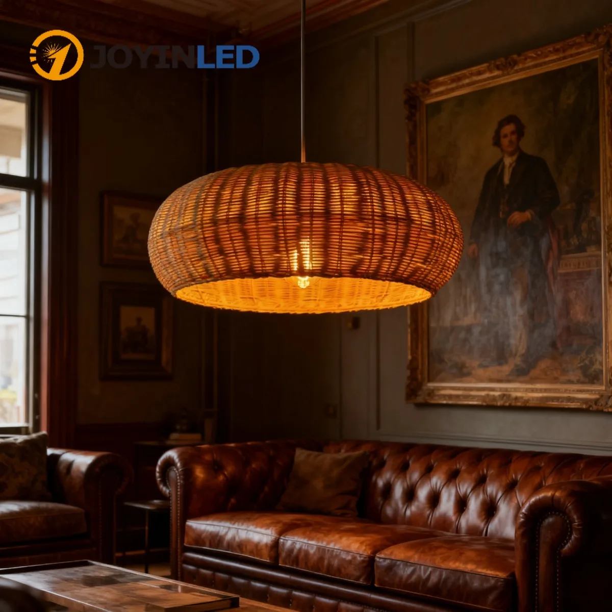 

JOYINLED 55/48/17cm Rattan Ceiling Lamp Southeast Asian Bamboo Chandelier Modern Hand Woven Pendant Light Living Room Lighting