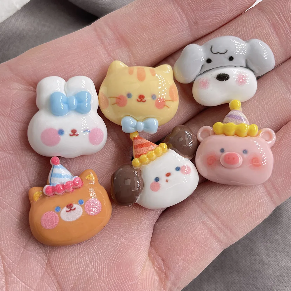 5pcs Kawaii Cartoon Animal Head Rabbit Bear Dog Flatback Resin Charms Fit Phone Deco Parts Embellishments for Crafting