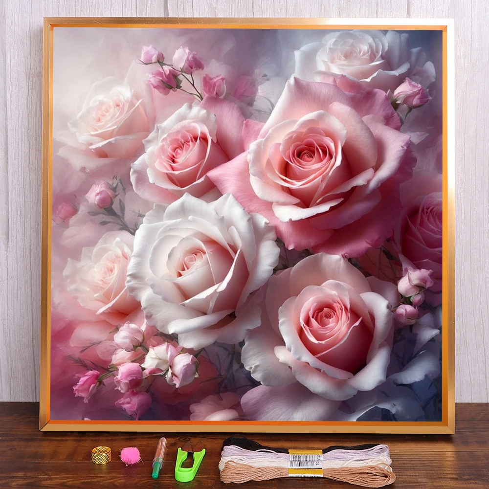 Flower Rose Printed 11CT Cross Stitch Embroidery Set DMC Threads Hobby Handicraft Painting Handiwork Promotions Wholesale Sales