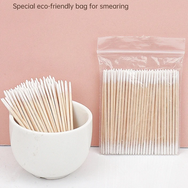 Disposable Ultra-small Double-end Wood Cotton Swab 100pcs Lint Free Micro Brushes Eyelash Extension Glue Removing Tools