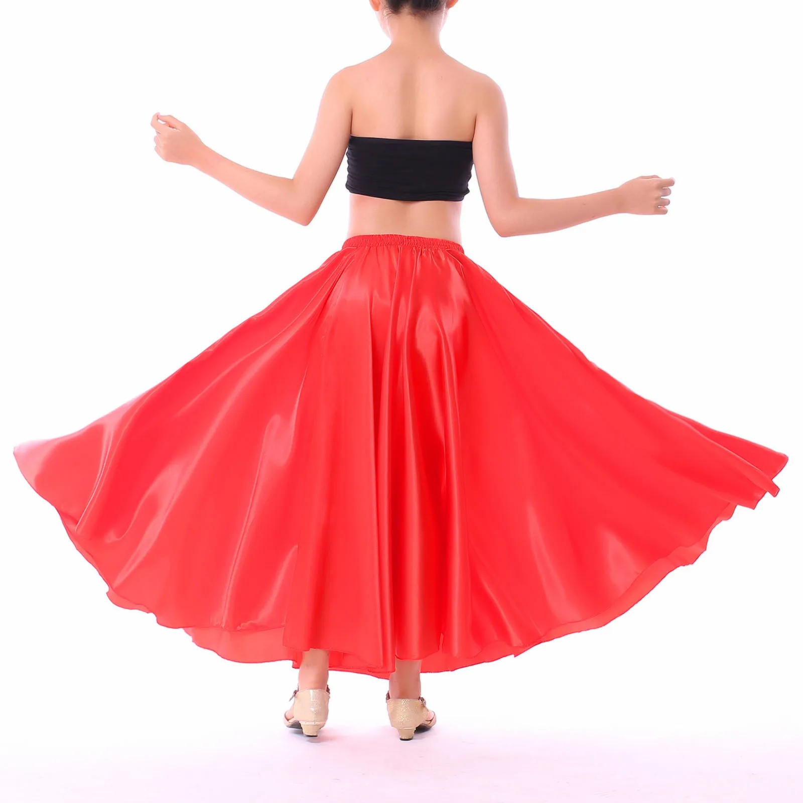 Kids Girls Spanish Flamenco Bullfight Skirt Chiffon Latin Tango Dance Big Skirt Half-length Smooth Soft Performance Costume 2024