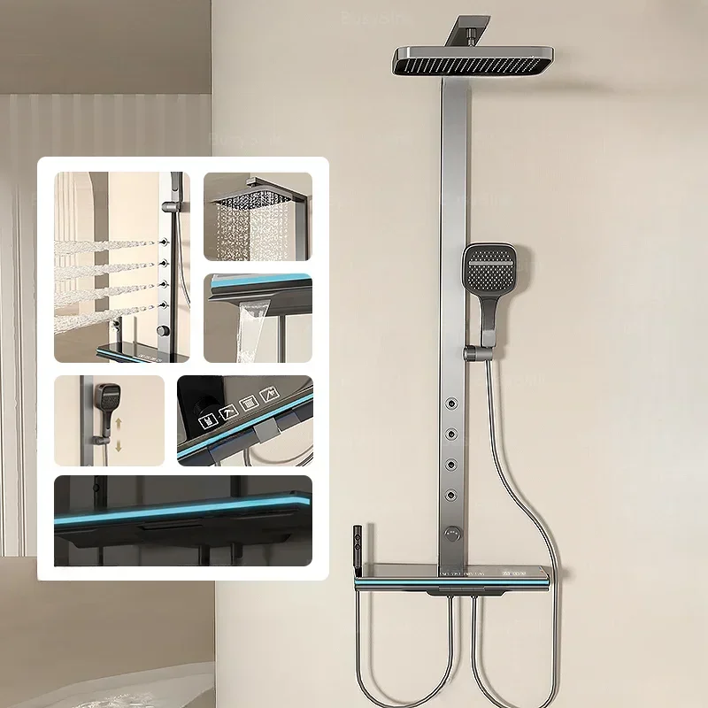 

Цифровой душевой набор для ванной комнаты, умный серый смеситель «Водопад» для ванной комнаты, дождевая Душевая система