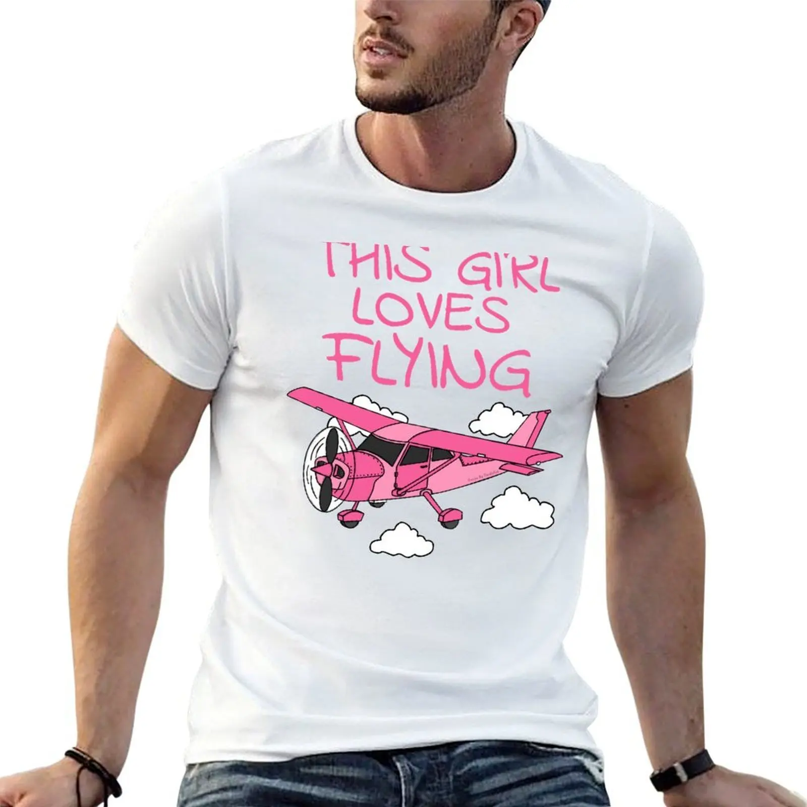 

This Girl Loves Flying, Female Pilot, Plane Aviation Enthusiast T-Shirt cotton tshirt 100% t shirts for man cotton T-Shirt