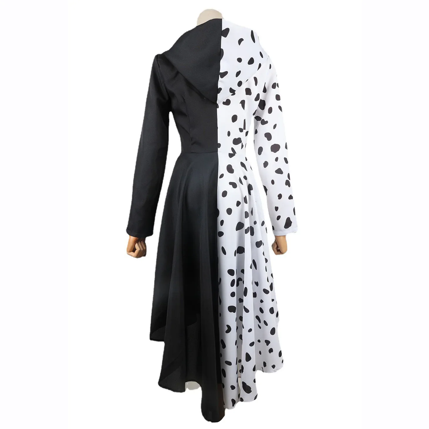 أنيمي Volwasss Cruella De Vil تأثيري ، أزياء الهالوين ، Pruiken ، Dalmatiërs ، Cruella Zwart ، Wit Jurk