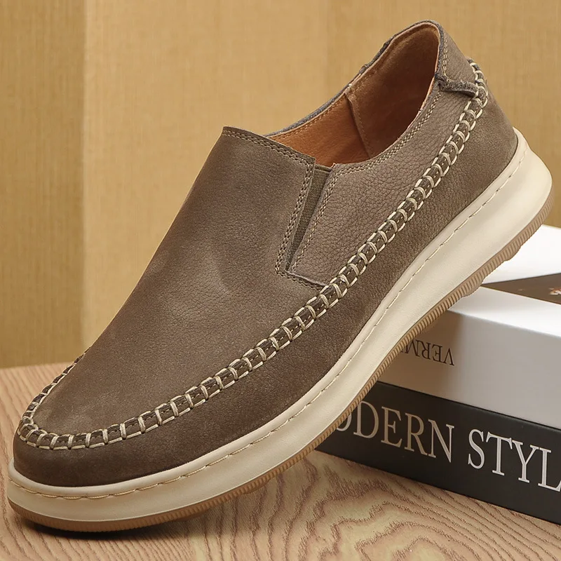 Casual men's leather shoes, British style versatile trendy genuine leather business shoes, breathable low-top driving shoes