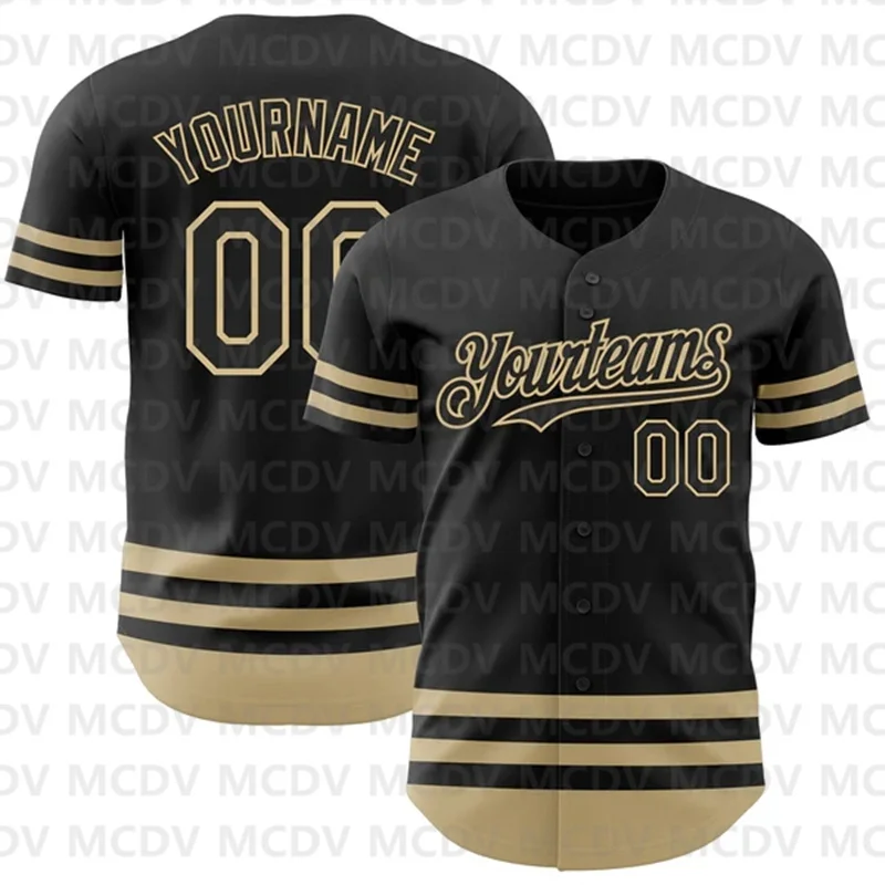 Custom Black Teal-Yellow Line Baseball Jersey 3D Printed for Men and Women Shirt Casual Shirts Sportswear Hiphop Tops