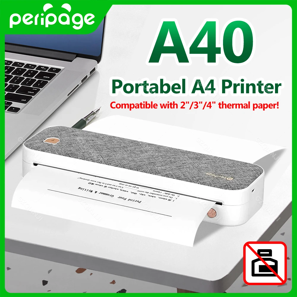 PeriPage A40 Continuous Thermal A4 Printer Wireless PDF Webpage Contract Picture Printers Maker 210mm Paper No Ink or Toner