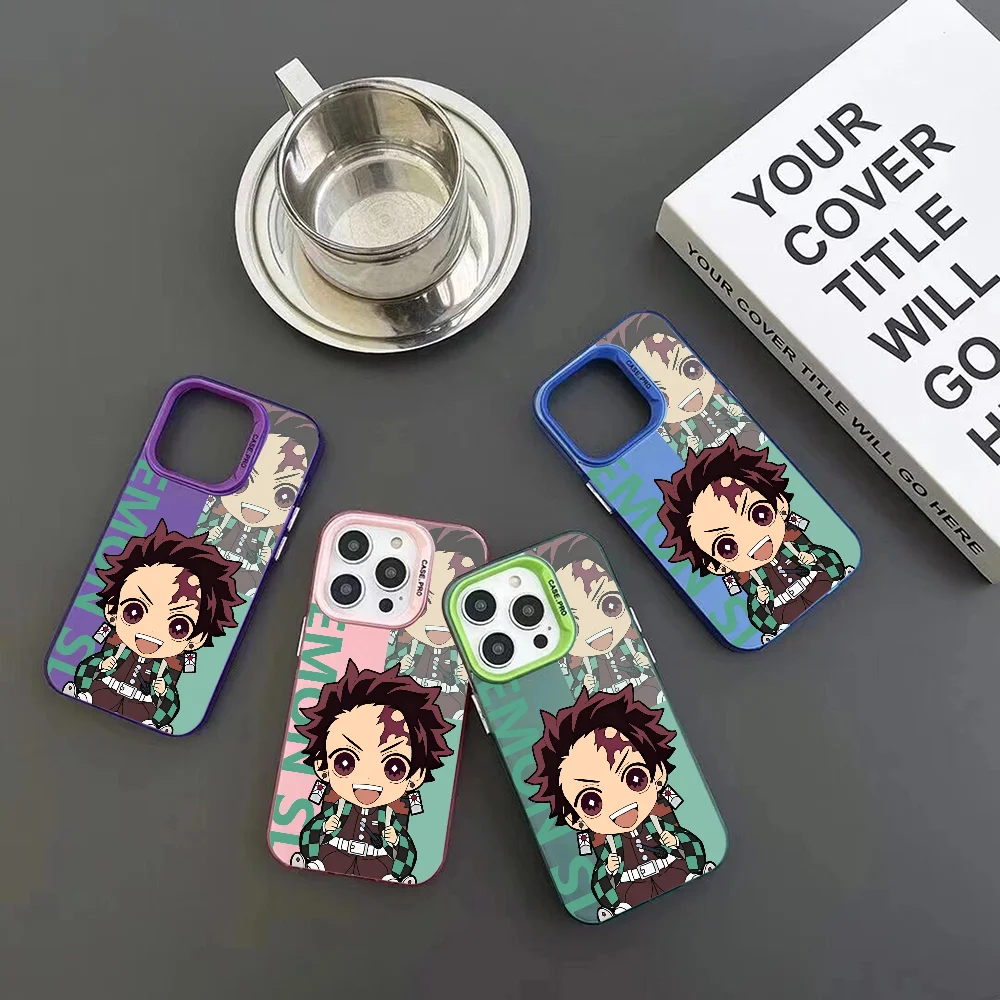 Demon Slayer Kamado Tanjirou Phone Case IMD Color Silver Shell For IPhone 16 15 14 13 12 Pro Max Plus