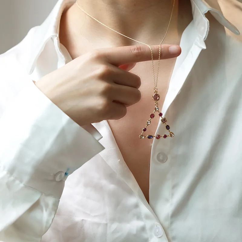 Kenjie Fashion Colored Rhinestone Special-shaped Necklace Female Popular Irregular Shape Special-shaped Rhinestone Long Necklace
