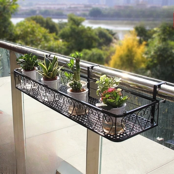 

Подвесная полка для цветов, балконные перила, держатель для цветов, окно, кронштейн для цветочного горшка, вертикальная железная подставка для растений для суккулентов