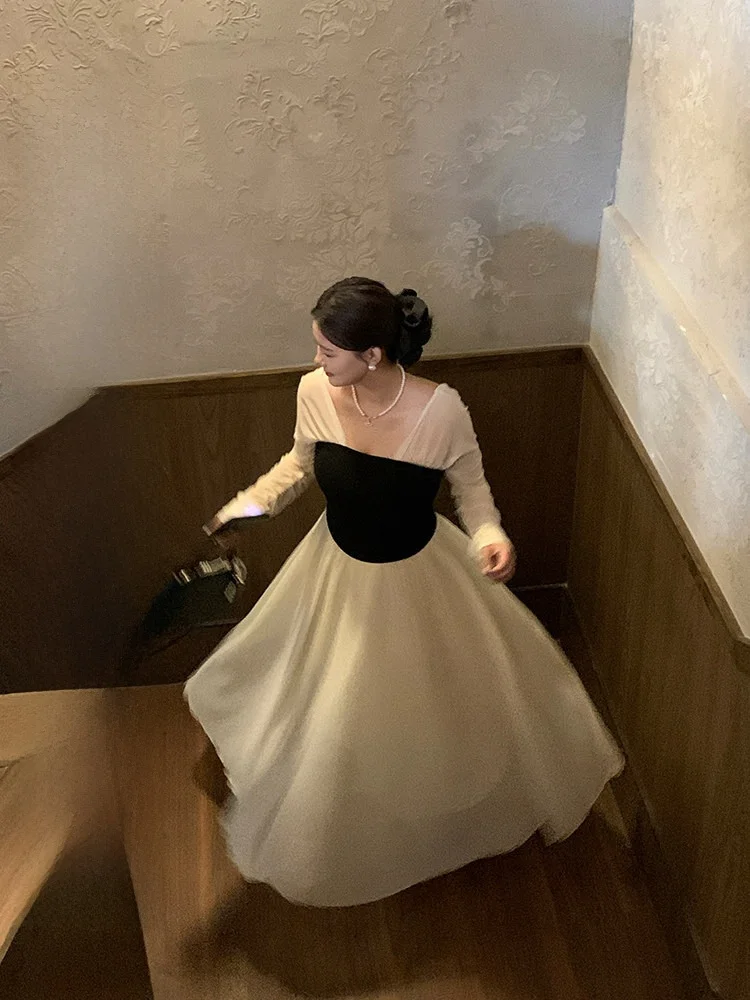 

Женская повседневная юбка-трапеция больших размеров из полиэстера с V-образным вырезом и длинными рукавами для осени и зимы