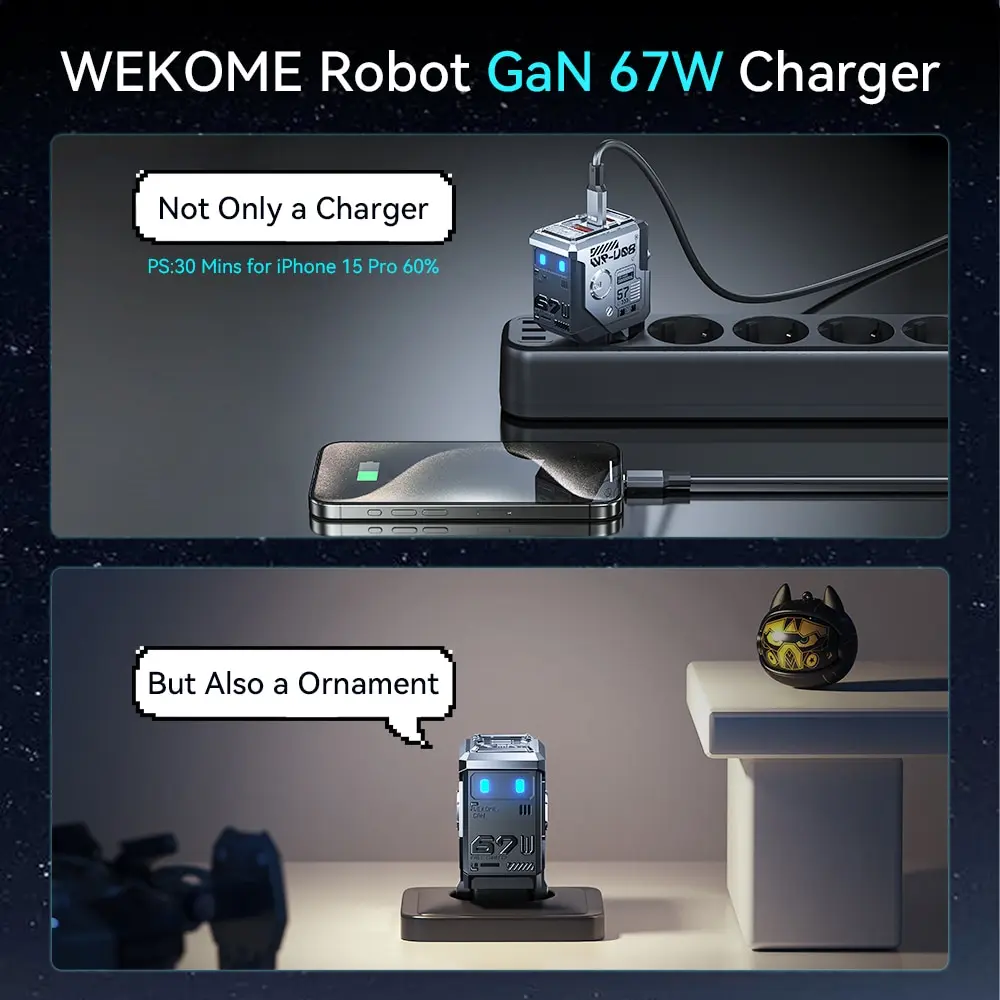 Быстрое зарядное устройство WEKOME Robot 67W GaN типа C Быстрая зарядка QC4.0 PD3.0 PPS быстрое зарядное устройство USB для iPhone Samsung Xiaomi планшеты Macbook