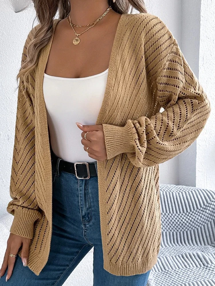 

Autumn Winter Female Solid Sweater Cardigan Women Long Sleeve Cardigan Lady Hollow Loose Knitted Coat Outwears