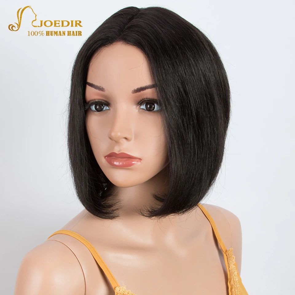 조디르 블랙 숏 픽시컷 스트레이트 밥 100% 인모 가발 여성용 브라질 레미 헤어 데일리 미들 파트 레이스 글루리스 가발
