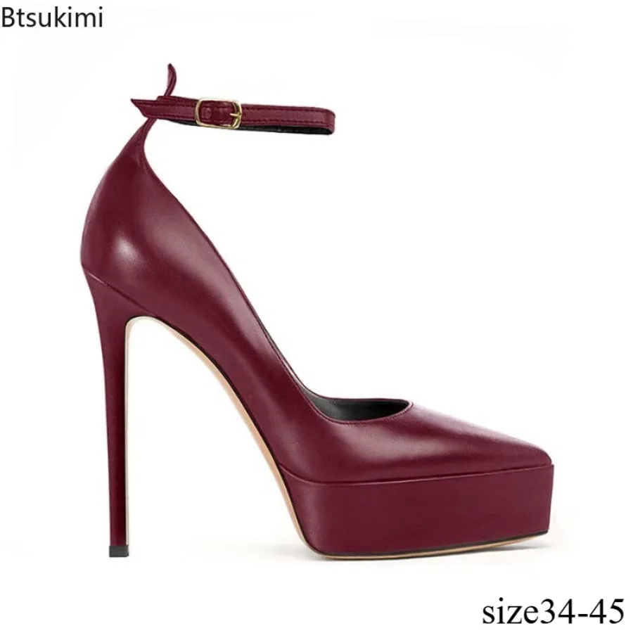 Fashionable high-quality women's ankle strap thick soled high heels pointed slender follow-up shoes elegant evening party shoes