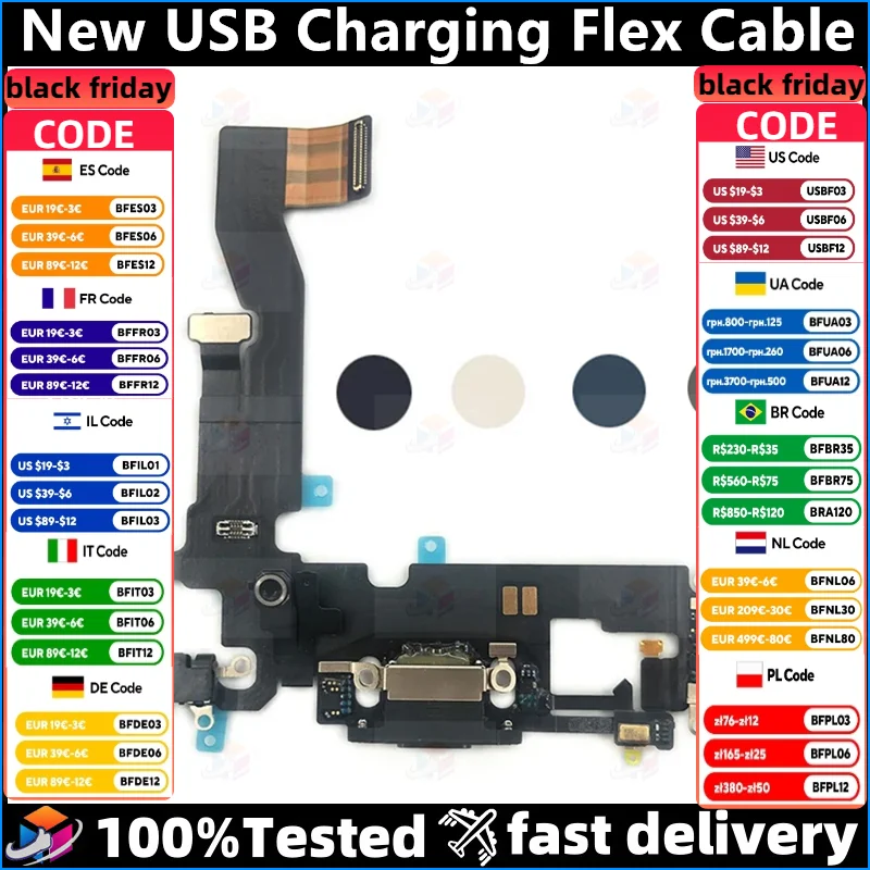 

New USB Charging Port Dock Connector Micro For iPhone 12 Pro Charger Flex Cable Board Microphone Headphone Socket with IC OEM