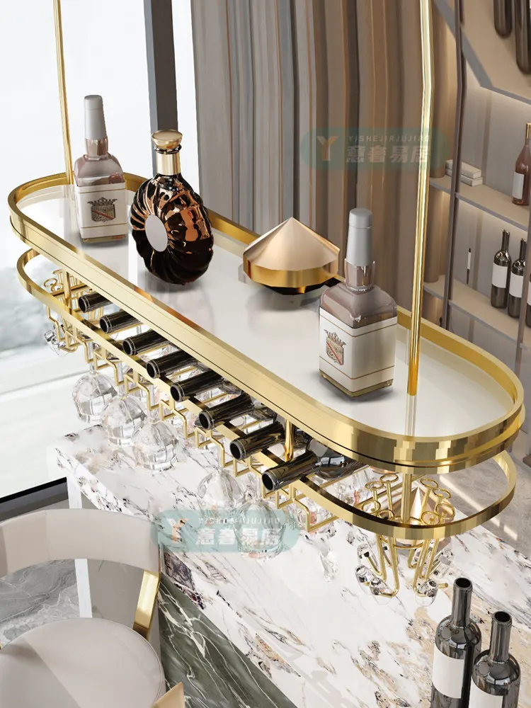 Light luxury stainless steel bar table hanger red glass rack hanging wine glass rack high-grade wine bottle rack red