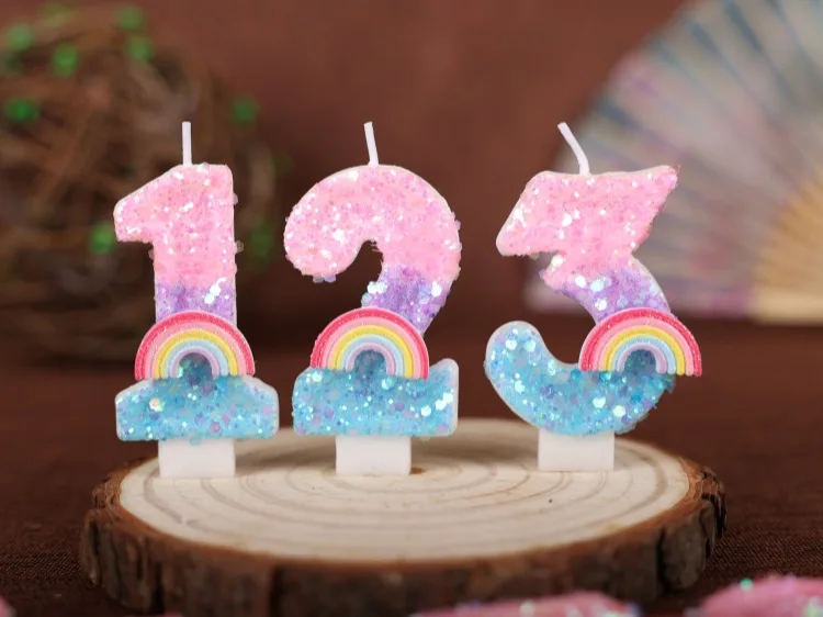 Rosa Regenbogen 0-9 Zahlen Alles Gute zum Geburtstag Kerzen für Kuchen Kindergeburtstag Party Kerze Kuchen Dekorieren Party Supplies – Detail 1