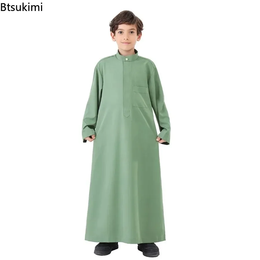 Muslim Kids Clothing Boys Fashion Solid Long Sleeve Kaftan Robes Arab Islamic Caftan Thobe Pakistan Moroccan Abayas Long Dress