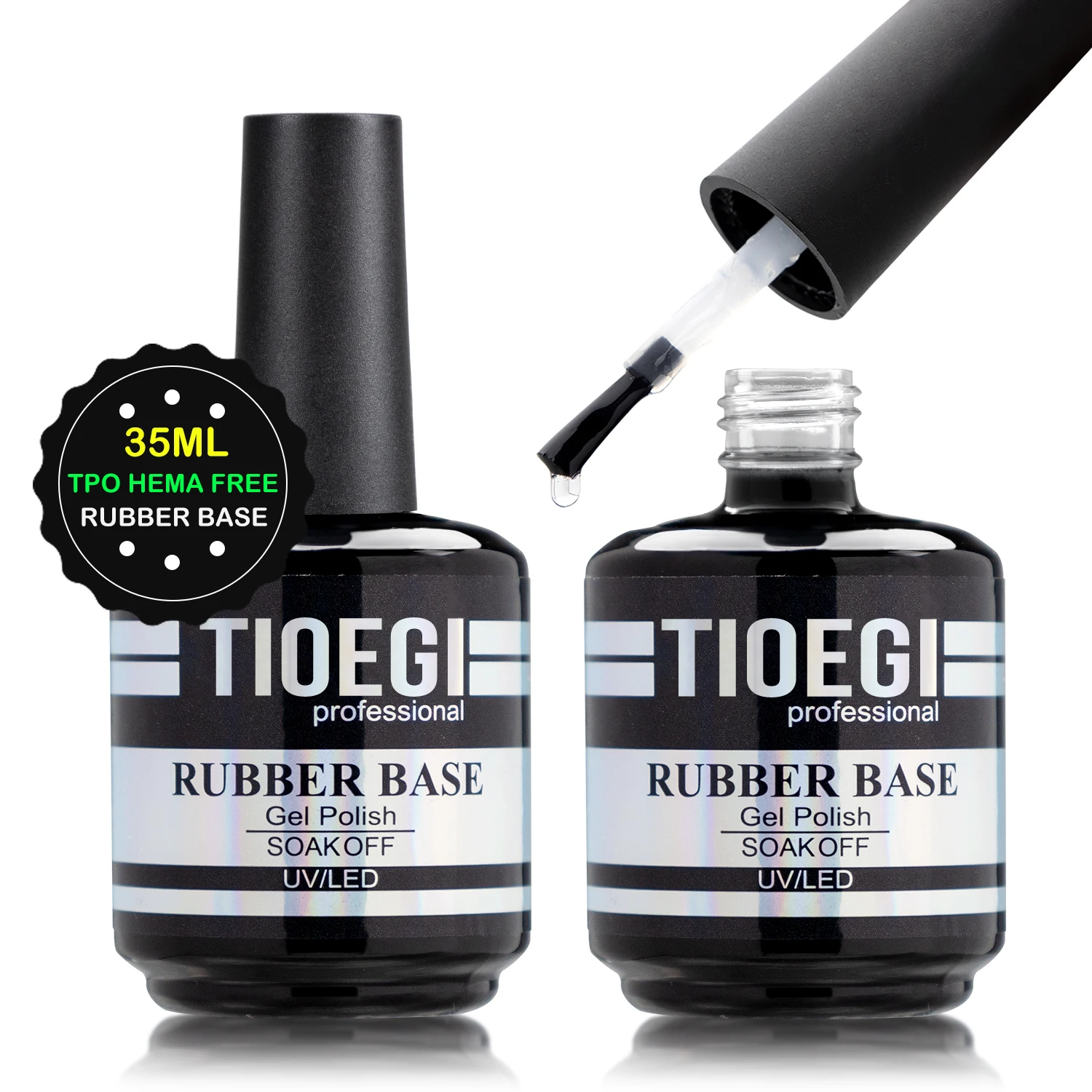 TIOEGI 35ML Large Capacity Rubber Base Gel With Brush Tpo Hema Free Semipermanent Super Bright No Wipe Top uv led Nail Base Coat